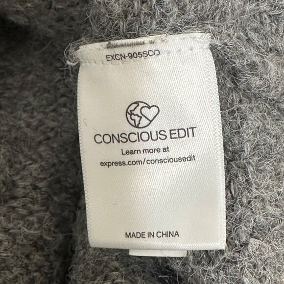 Express Gray Sweater L Conscious Edit Recycled Eco-Friendly Knit Academia Preppy - Picture 4 of 7